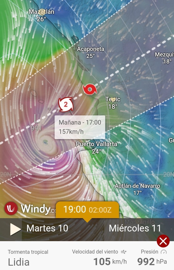 HURACAN LIDIA ENTRARÍA EN CATEGORÍA 2 A BOCA DE ASADERO