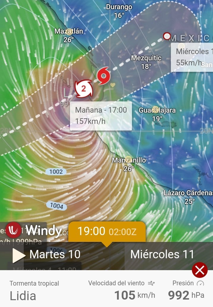 HURACAN LIDIA ENTRARÍA EN CATEGORÍA 2 A BOCA DE ASADERO